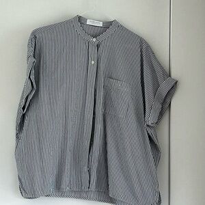 Everlane Black and White Striped Button Down Shirt